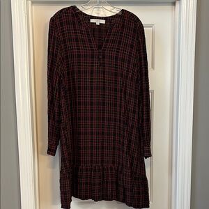 LOFT Red and Black Plaid Long Sleeve Dress